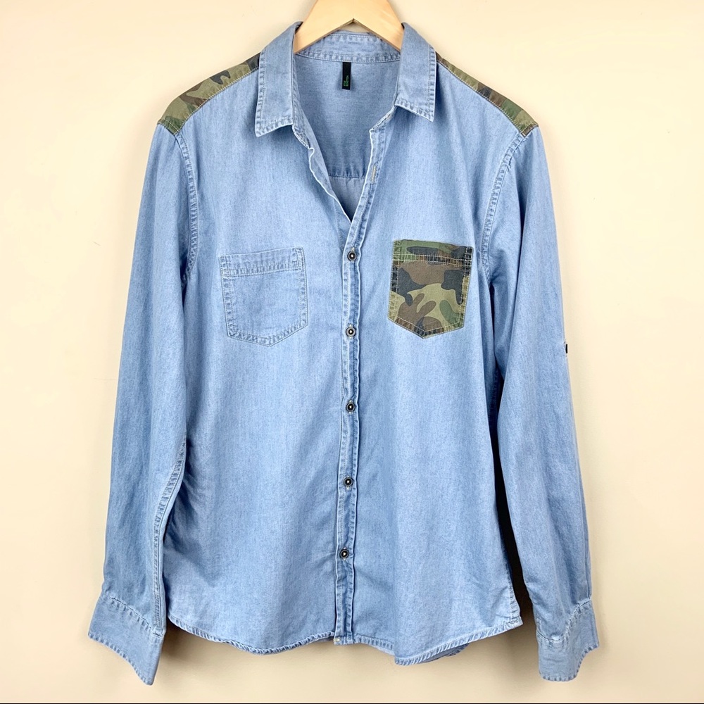 Stile Benetton | Denim Shirt with Camo Accents